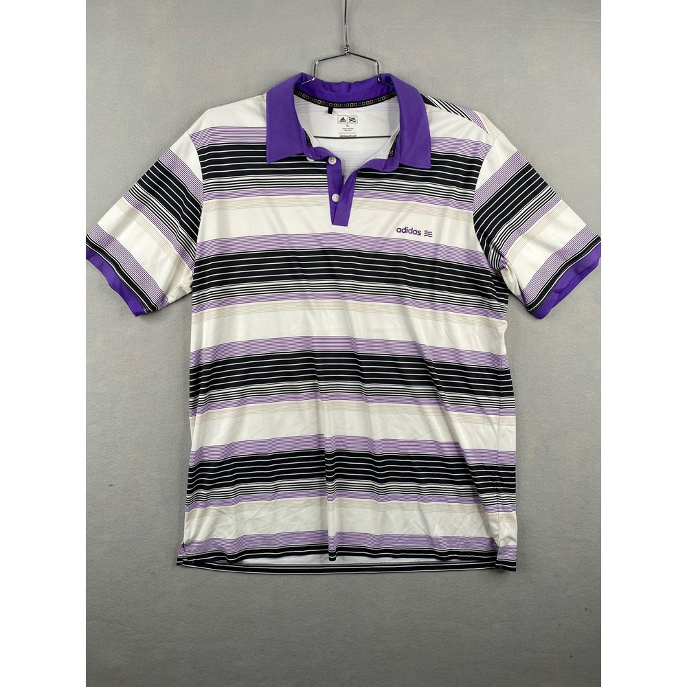 Adidas Golf Mens XL Polo Shirt Purple Black White Striped Performance Top